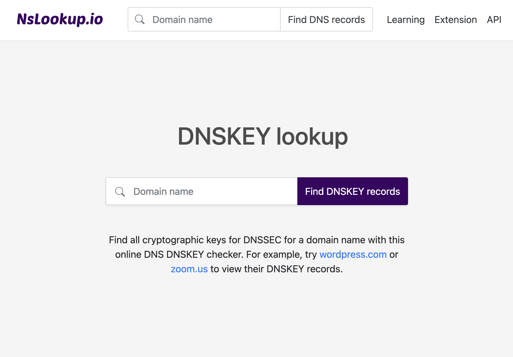 Open the DNSKEY lookup tool